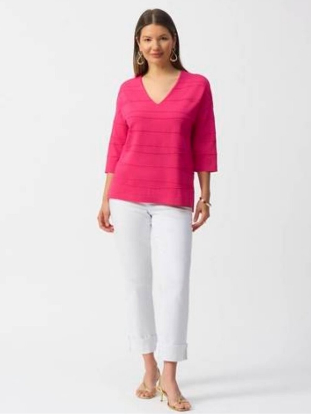 Joseph Ribkoff Jacquard Sweater Knit Pullover  251923 Pink Stretch Textured L